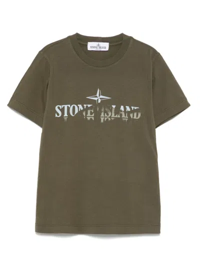 Stone Island Junior Kids' Logo-print T-shirt In Green