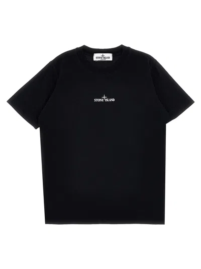 Stone Island Kids' Logo Print T-shirt In Black