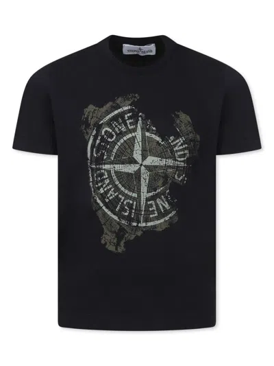Stone Island Kids' Logo-print T-shirt In Black