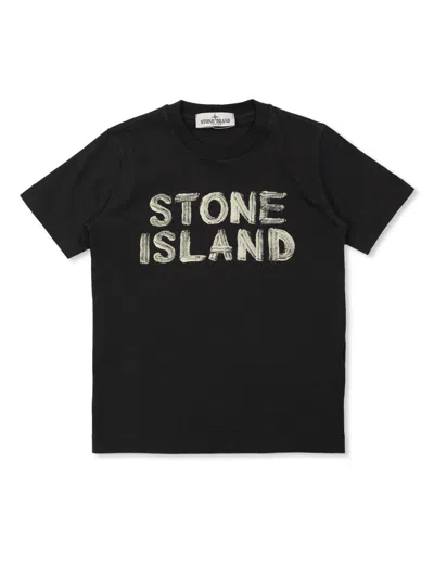 Stone Island Kids' Logo-print T-shirt In Black