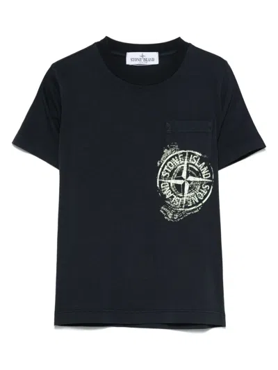 Stone Island Kids' Logo-print T-shirt In Blue