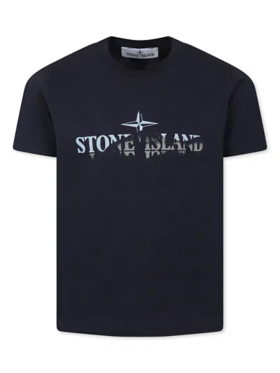 Stone Island Kids' Logo-print T-shirt In Blue