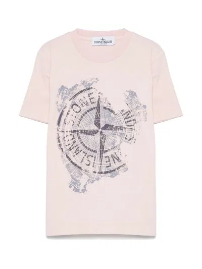 Stone Island Kids' Logo-print T-shirt In Pink