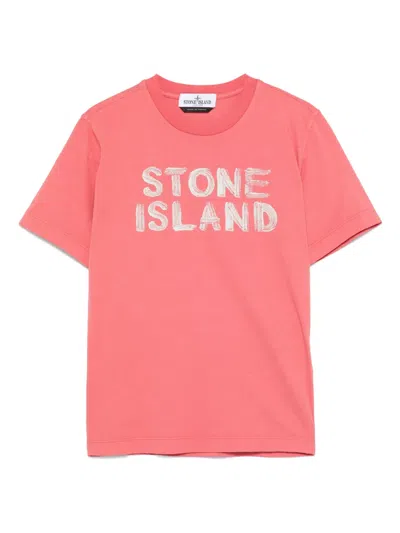 Stone Island Kids' Logo-print T-shirt In Pink
