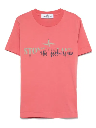 Stone Island Kids' Logo-print T-shirt In Red