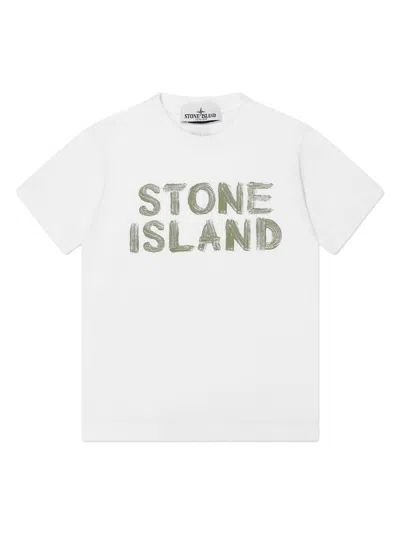 Stone Island Kids' Logo-print T-shirt In White