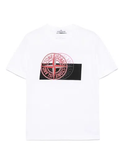 Stone Island Kids' Logo-print T-shirt In White