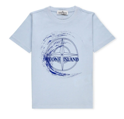 Stone Island Kids' T-shirt Mit Logo-applikation In Clear Blue