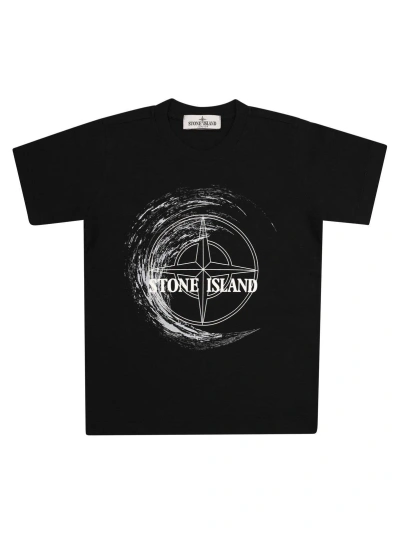 Stone Island Junior Kids' Logo Printed Crewneck T-shirt In Black