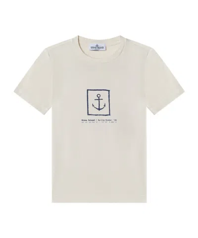 Stone Island Junior Logo Printed Crewneck T-shirt In Transparent