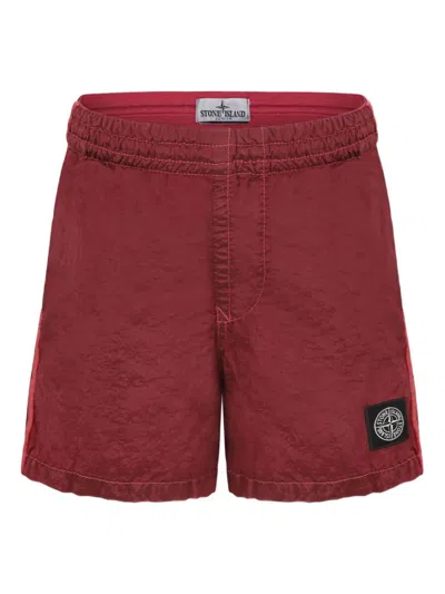 Stone Island Kids' Logo-tag Swim Shorts In Red