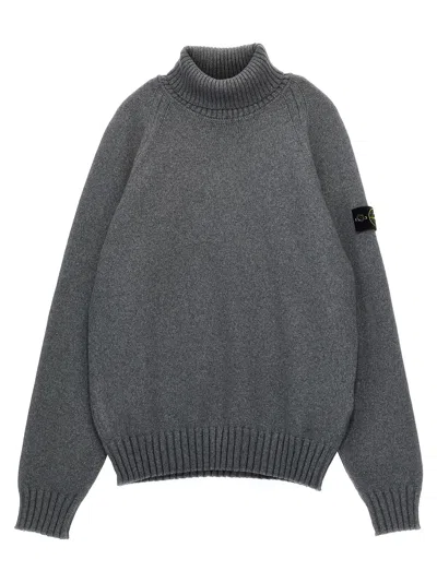 Stone Island Junior Logo-badge Cotton Blend Sweater In Gray