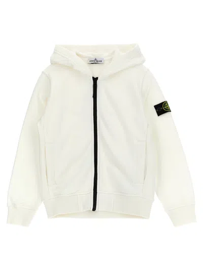 Stone Island Junior Logo-patch Cotton Hoodie In White