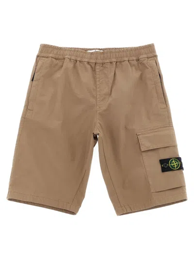 Stone Island Junior Logo-patched Cotton Cargo Shorts In Beige