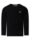 Stone Island Junior Black T-shirt For Boy With Iconic Compass In Black