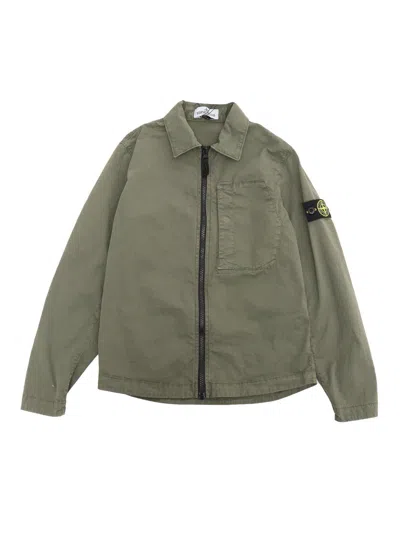 Stone Island Kids' Long Sleeved Compass Patch Jacket In Verde