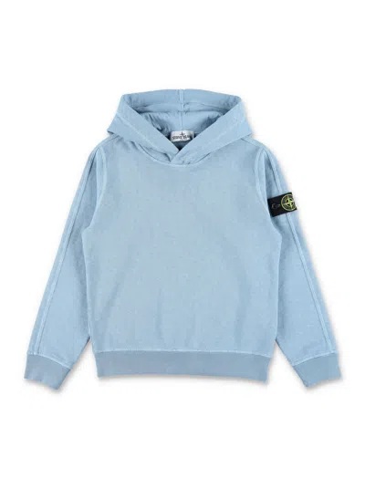 Stone Island Junior Malfilé Fleece 'old' Effect Regular-fit Hooded Raglan Sleeve Sweatshirt In Blue