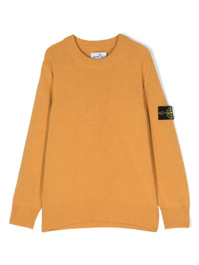 Stone Island Kids' Mélange Crew-neck Jumper In Yellow