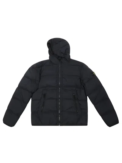 Stone Island Junior Mini Short Parka Jacket In Nero