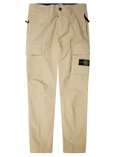 Stone Island Junior Mini Trousers With Logo Patch In Brown