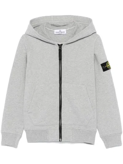 Stone Island Kids' Organic-cotton Fleece Hoodie In Grey
