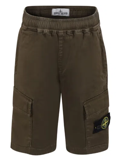 Stone Island Kids' Organic Cotton Shorts In Green