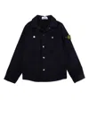 Stone Island Blue Shirt With Logo Patch In Wool Blend Boy In Navyblue