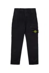 Stone Island Black Slim Cargo Pants With Logo Patch In Stretch Cotton Boy In Navyblue