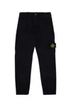Stone Island Blue Pants With Elastic Waist And Logo Patch On The Pocket In Cotton Stretch Boy In Navyblue