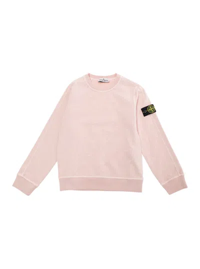 Stone Island Kids' Pink Sweatshirt With Round Neck And Logo Patch On The Sleeve In Cotton Boy