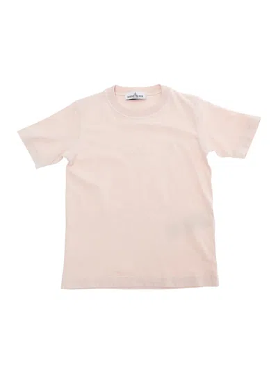Stone Island Kids' Pink T-shirt With Round Neck And Logo Embroidery On The Front In Cotton Boy