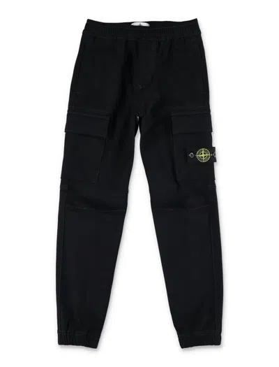 Stone Island Junior Kids' Compass-badge Cargo Trousers In Black