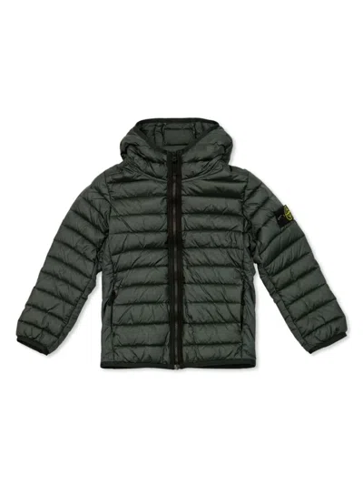 Stone Island Junior Kids' Logo-patch Hooded Quilted Jacket In Blue
