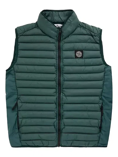 Stone Island Kids' Quilted Logo Gilet In Green