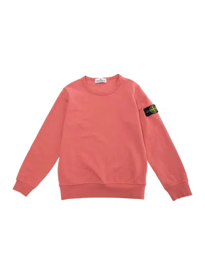 Stone Island Kids' Red Crewneck Sweatshirt With Removable Compass Logo Applied On The Sleeve In Cotton Boy