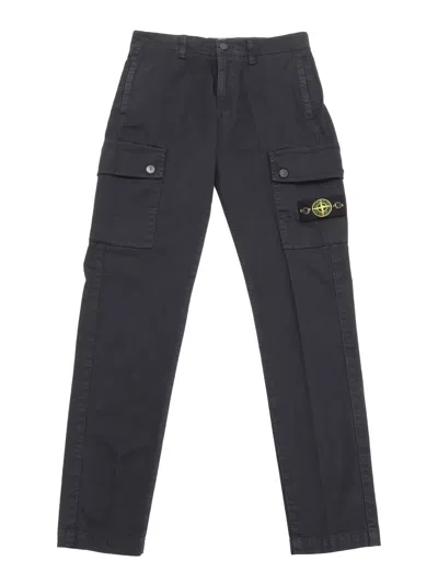 Stone Island Kids' Regular Tapered Trousers In Blue