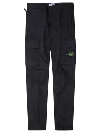Stone Island Junior Regular-tapered-fit Cargo Trousers With Zip Pockets In Black