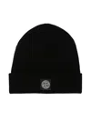 Stone Island Ribbed-knit Logo-patch Beanie In Black