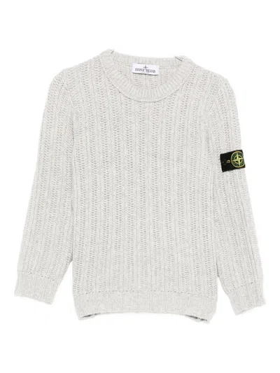Stone Island Kids' Ribbed-knit Logo-patch Jumper In Neutral
