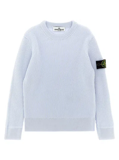 Stone Island Junior Ribbed Virgin Wool Sweater In Blue