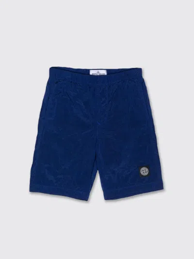 Stone Island Kids' Compass-appliqué Shell Shorts In Blue