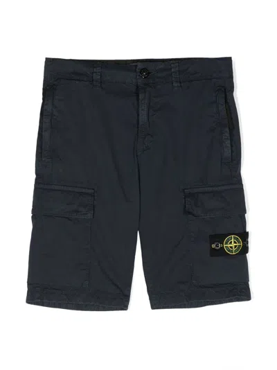 Stone Island Kids' Side Logo-patch Bermuda Shorts In Blu