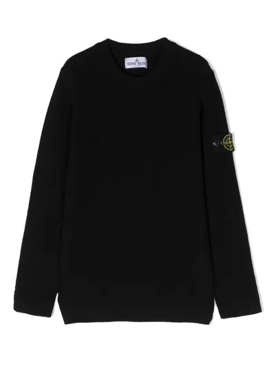 Stone Island Kids' Gestrickter Pullover Mit Kompass In Black