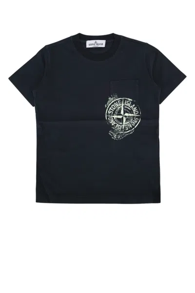 Stone Island Kids' Cotton Jersey T-shirt W/logo In Navyblue