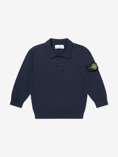 Stone Island Junior  Boys Long Sleeve Knit Polo Shirt In Blue