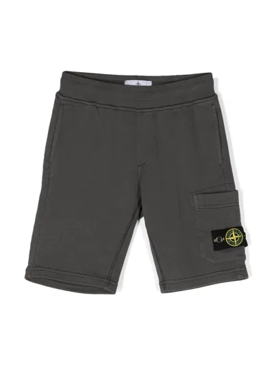 Stone Island Kids' Compass-badge Cotton Track Shorts In Grey