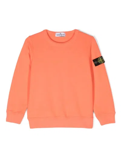 Stone Island Kids' Compass-badge Cotton Sweatshirt In Orange