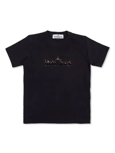Stone Island Kids' Compass-print Cotton T-shirt In Black