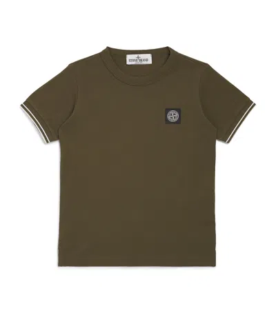 Stone Island Junior Kids' Stretch-cotton Logo T-shirt In Green