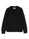 Stone Island Black Crewneck Sweatshirt With Logo Patch On The Sleeve In Cotton Boy In Blue